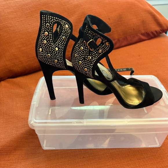 BCBG Black and Gold Studded Heels - Picture 5 of 7